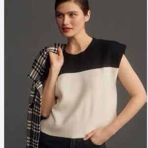 Anthropologie The Noah Black and White Knit Cap Sleeve Top